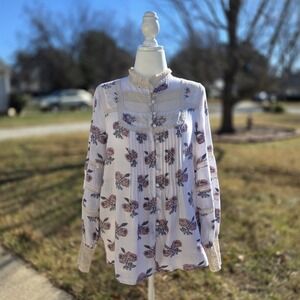 Sundance Cotton Victorian Lace Puff Sleeve Blouse CottageCore Romantic Womens  L